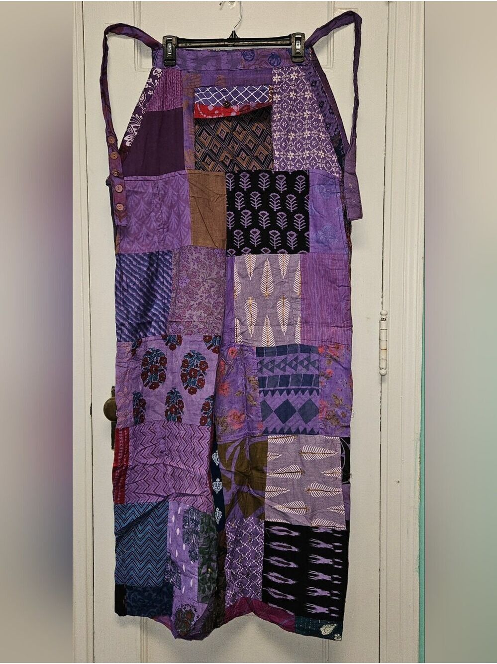 Boho Purple Patchwork Apron Jumpsuit - Picture 2 of 10